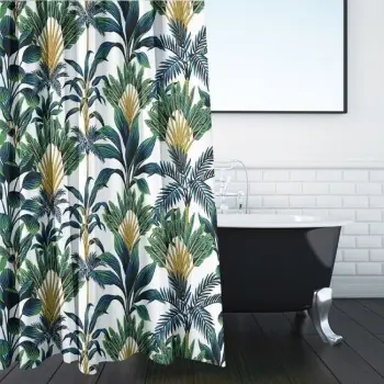 Perde dushi e bardhë me gjethe tropikale e verdhë jeshile 180x180cm