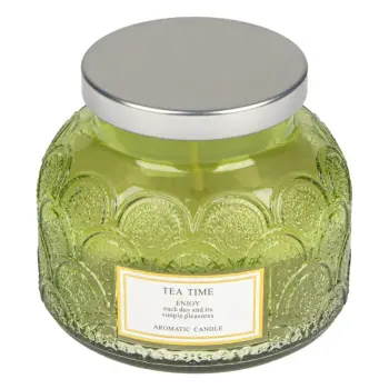 Qiri Aromatik Ngjyrë Jeshile Në Vazo Qelqi Me Kapak Me Aromë Çaji Jeshile 8x9.3 Cm