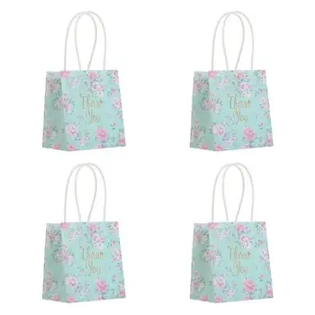 Set qese kartoni mini me dizajn lulesh në ngjyrë mente 10x7x11cm - 4 copë
