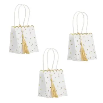 Set qese kartoni mini të bardhë me dizajn me pika dhe thekë gold 10x7x11cm - 3 copë