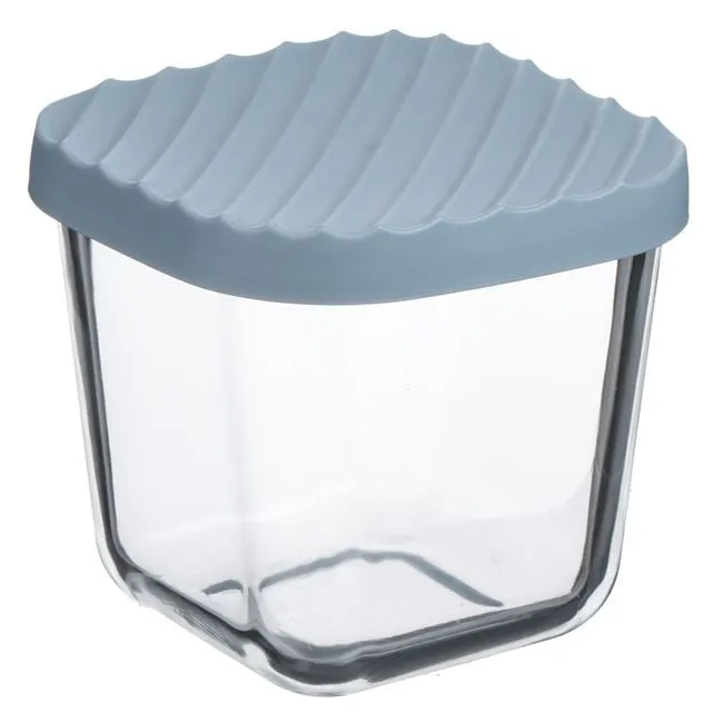 Tas prej qelqi katror i thellë me kapak blu Gri 350ml - 1