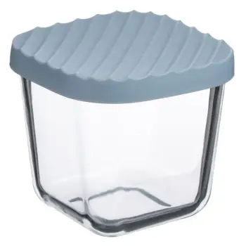 Tas prej qelqi katror i thellë me kapak blu Gri 350ml