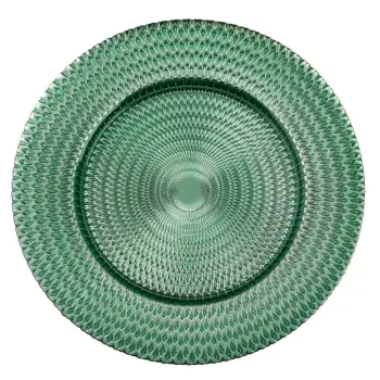 Pjatë qelqi dekorative ngjyrë jeshile me dizajn (Ø33cm)