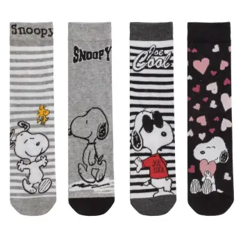 Çorap për femra me zemra gri të zeza Snoopy - 4 palë (37-41)