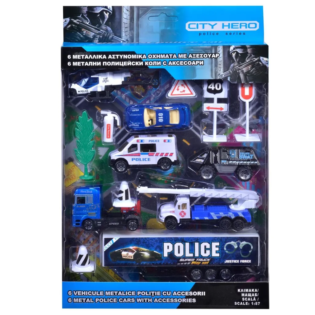 Set makinash dhe aksesorësh policie 1:87 - 6 copë - 1