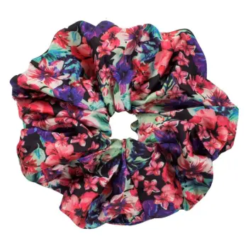Scrunchie XXL e zezë me dizajn Lule shumëngjyrëshe