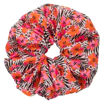 Scrunchie XXL e bardhë me dizajn lule rozë, portokalli me gjethe të zeza
