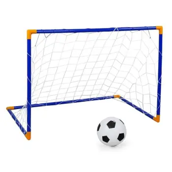 Gol plastik blu futbolli me top dhe pompë 105x76x69cm