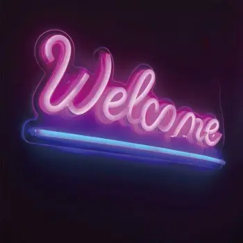 Panel LED neoni rozë &amp; blu "Welcome" 41x16cm