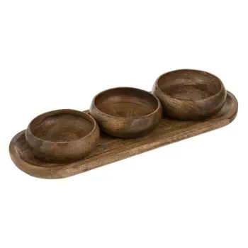 Set pjatë druri ngjyrë kafe për fruta të thata me 3 tasa 35x12.5x1.5cm - 4 copë