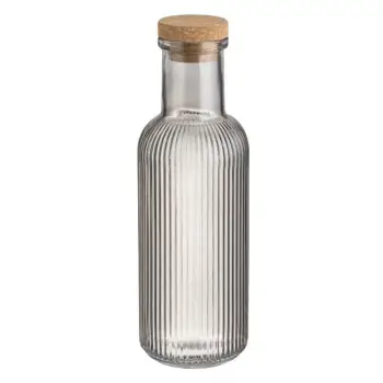 Shishe uji qelqi transparente gri me vija dhe kapak bambuje 1L