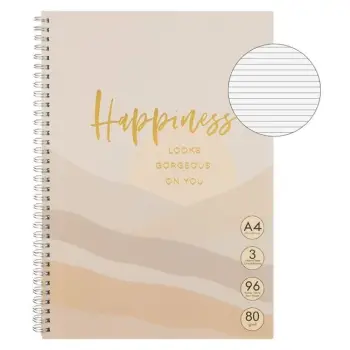 Bllok A4 me spirale me vija 3D ngjyrë rozë, nude "Happines"- 96 Fletë