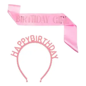 Set me shirit &amp; rreth me perla rozë "Birthday Girl" - 2 copë