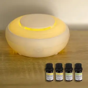 Pajisje aromatizuese për dhomën me ndriçim LED që ndryshon ngjyra dhe 4 vajra Ø9.5cm