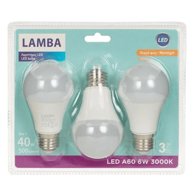 Llamba LED E27 6W (A60) 3 copë ngjyrë e bardhë e ngrohtë - 1