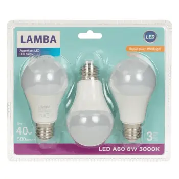 Llamba LED E27 6W (A60) 3 copë ngjyrë e bardhë e ngrohtë