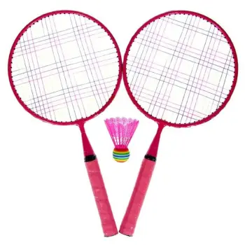 Set raketash badminton për fëmijë, plastike, rozë, me top 46cm - 3 copë.