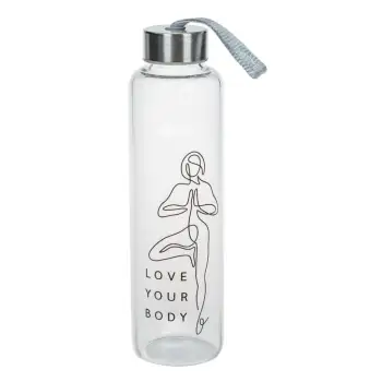 Shishe uji prej qelqi për vajza me mbajtëse 500 ml, me mbishkrimin "LOVE YOUR BODY"