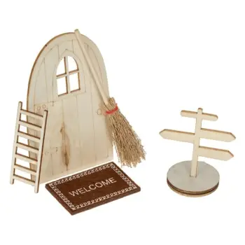 Set shkalle druri, derë, fshesë dhe tapet me mbishkrimin "WELCOME"