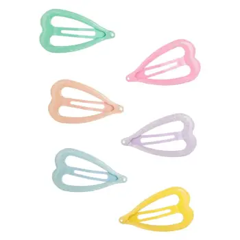 Kapëse flokësh për fëmijë në ngjyra pastel me zemra me xixa 4.5cm - 6 copë.