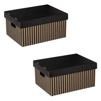 Set me kuti magazinimi prej kartoni të palosshme bezhë me vija të zeza 37x27x18 cm - 2 copë