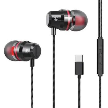 Kufje audio handsfree me kabllo Type-C, ngjyrë e zezë dhe e kuqe, i-JMB