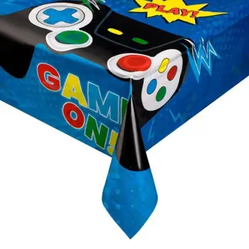 Mbulesë tavoline plastike festive me dizajn blu "Game on" 180x120cm - 1 pc
