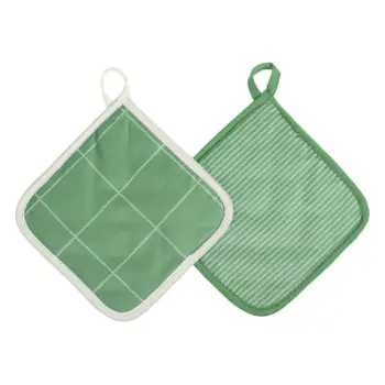 Set dorezë e kapëse tave jeshile me vijëzim bezhë 17x17cm - 2 copë