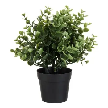 Vazo dekorative plastike e zezë me lule jeshile 9x25cm