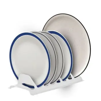 Mbajtëse plastike e bardhë me 8 hapësira për kapak, pjata, tenxhere 29.5x13.5x6.5cm