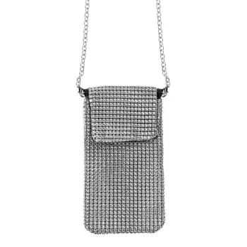 Çantë celulari për femra me diamant argjendi dhe zinxhir argjendi 11x20.5cm