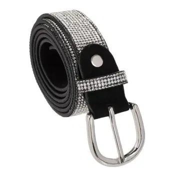 Rrip femrash i zi me diamente argjendi 117x2.5cm -(one size)