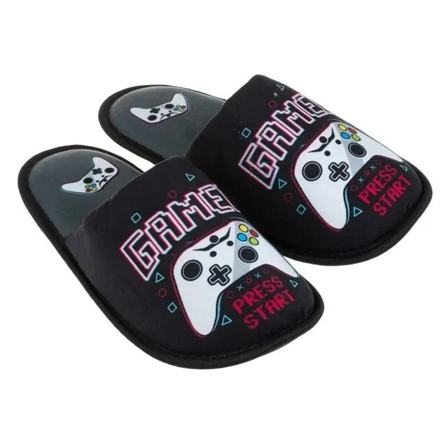 Pantofla për burra të zeza me printim gamer. - 1