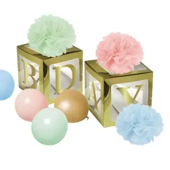 Kuti balonash dekorative DYI për evente ari urime ditëlindjen &amp; pon pon 20x20cm