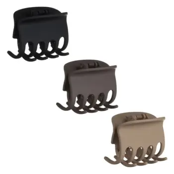 Set me kapëse flokësh drejtkëndëshe ngjyrë bezhë të zezë mat 6,5 cm - 3 copë