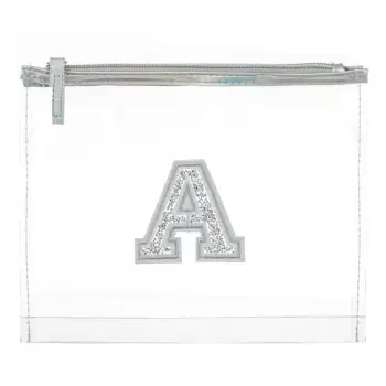 Çantë kozmetike transparente me dizajn të shkronjës "A" me diamante 22.5x19cm