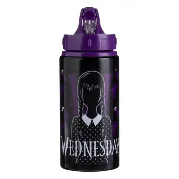 Shishe uji alumini për fëmijë flip top, Wednesday e zezë me lejla 500ml
