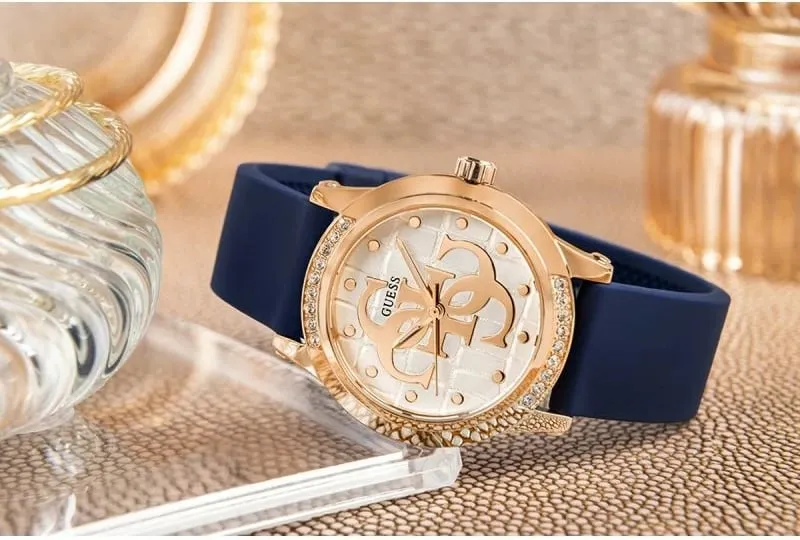 Orë dore Guess për femra, navy blue - 6