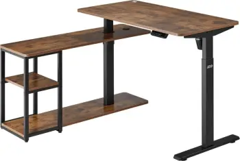 Tavolinë zyre elektrike Ergo Office ER-450, rregullim lartësie, me njësi me rafte, e zezë rustic brown