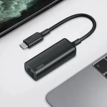 Adapter Ethernet Aukey CB-A30, USB Type C, Gigabit 10 100 1000 Mbps, argjendtë