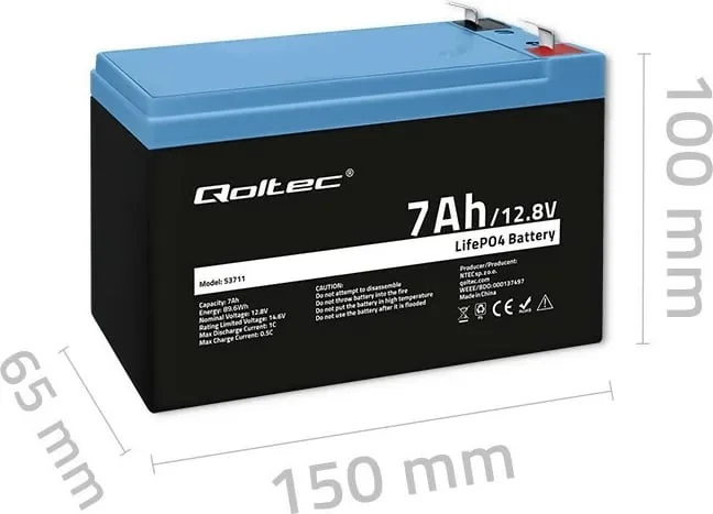 Bateri LiFePO4, 12.8V, 7Ah, me BMS - 5