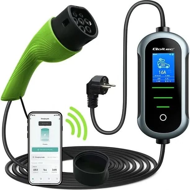 Karikues portativ EV Qoltec Mobile, Type 2, 3.5kW, 5m, i zi - 1