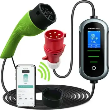 Karikues mobil për vetura elektrike Qoltec 2 në 1, Type 2, 22kW 400V, Wi Fi, 7m