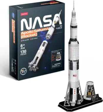 Puzzle 3D CubicFun NASA Apollo Saturn V, 136 pjesë, 81 cm, shumëngjyrësh