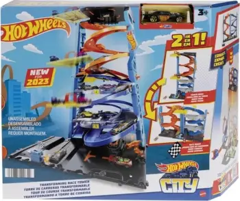 Set loje Hot Wheels City Transforming Race Tower, pistë garash 66 cm, për fëmijë, shumëngjyrësh