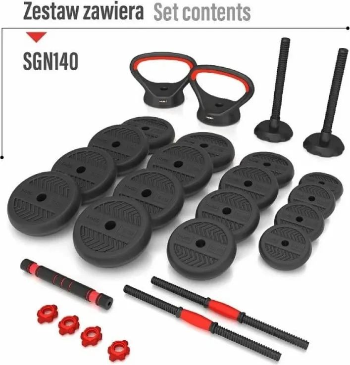 Set peshash HMS SGN140 6 në 1, 40kg, barbell hantela kettlebell, i zi - 4