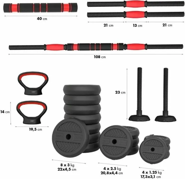 Set peshash HMS SGN140 6 në 1, 40kg, barbell hantela kettlebell, i zi - 5
