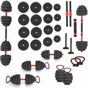 Set peshash HMS SGN140 6 në 1, 40kg, barbell hantela kettlebell, i zi