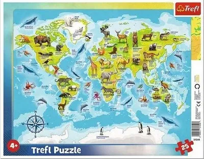 Puzzle Trefl Map of the World with animals, 25 elemente - 1