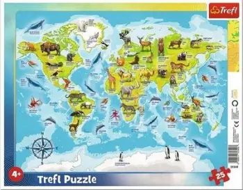 Puzzle Trefl Map of the World with animals, 25 elemente